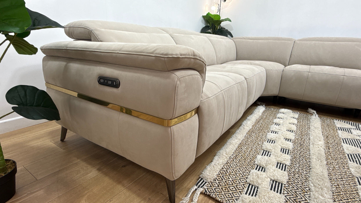 Sofology Milan Fabric 3 Corner 3 Chaise Power Recliner/Headrest in Nubuck Feel Stone