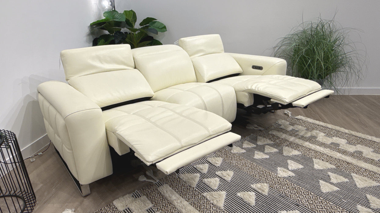 Sofology Marvella Leather 3 Seater Power Recliner/Headrest in Trusty Sheen White