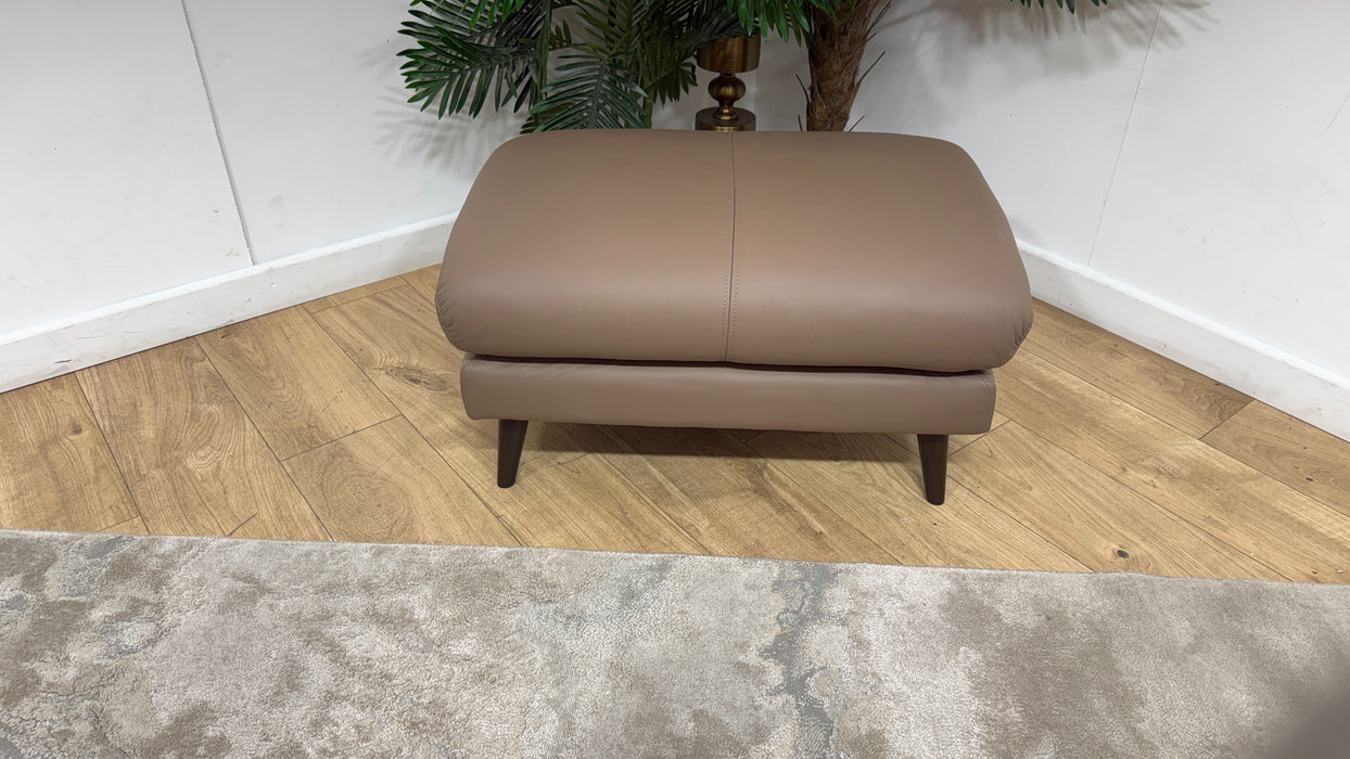 Sofology Adler Leather Designer Footstool in Trusty Matt Mushroom
