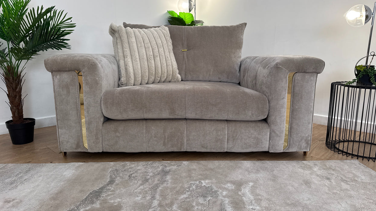 Sofology The Oscar Loveseat Gold Trim in Fine Textured Chenille Stone