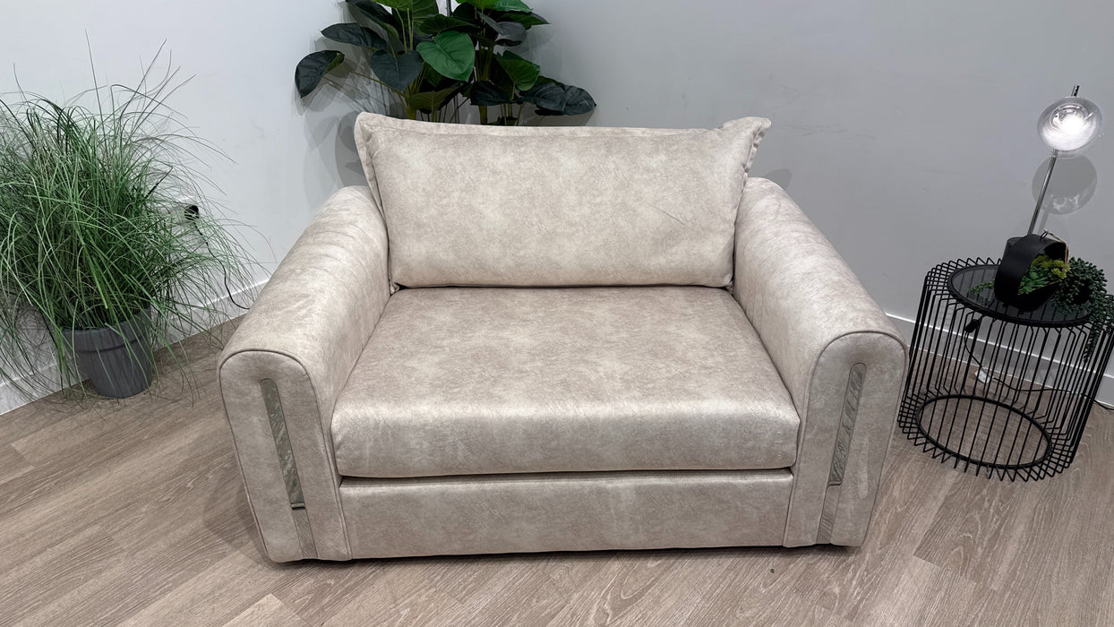 Sofology Savoy Fabric Loveseat Silver Trim in Lifestyle Dapple Fabric Marble Mix
