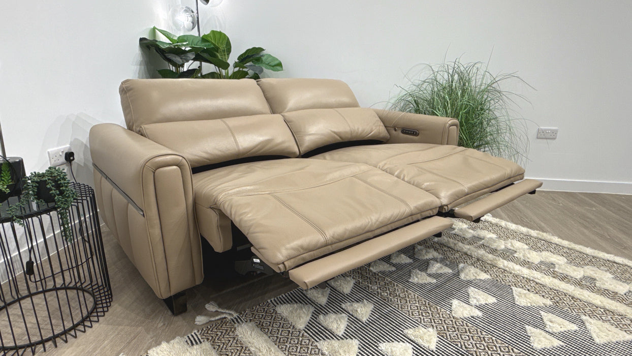 Sofology Ravello Leather 2.5 Seater Power Recliner/Headrest Heated Seats Lumbar Support in Trusty Embossed Mushroom