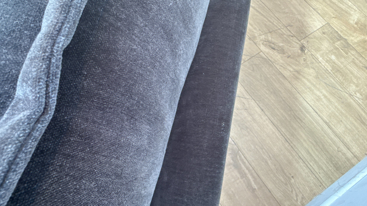 Sofology Cove Fabric Super Grande Double Chaise Black Wood Panel in Soft Chenille Anthracite Mix