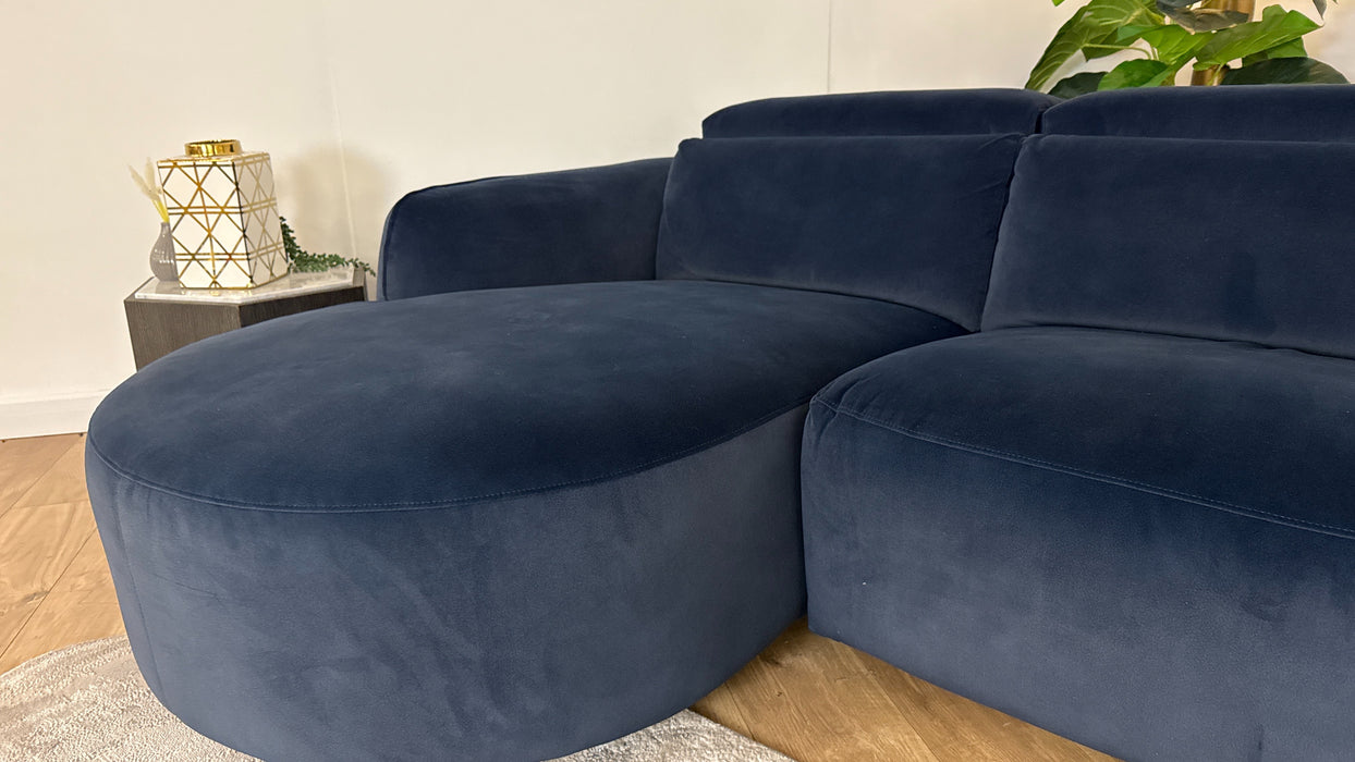 Sofology The Serene Fabric Chaise 3 Seater Power Recliner in Lifestyle Mottled Navy Blue