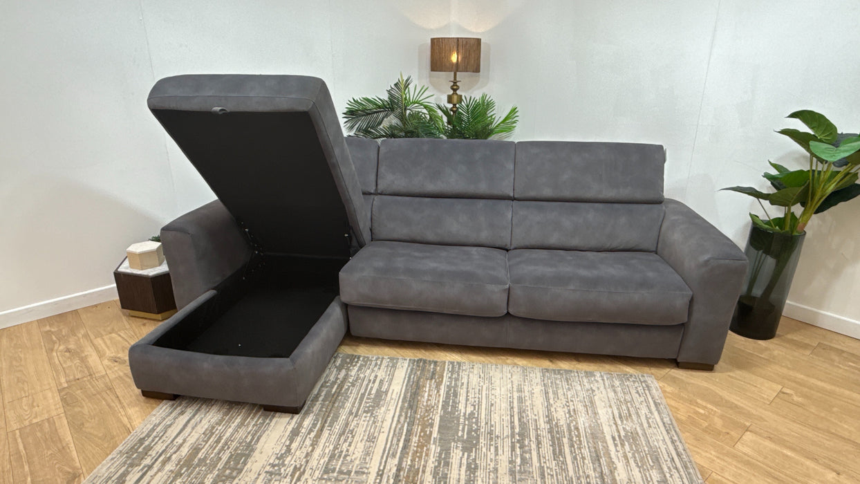 Sofology Metropolitan Fabric Chaise 4 Seater Sofabed with Storage in Lifestyle Mottled Charcoal