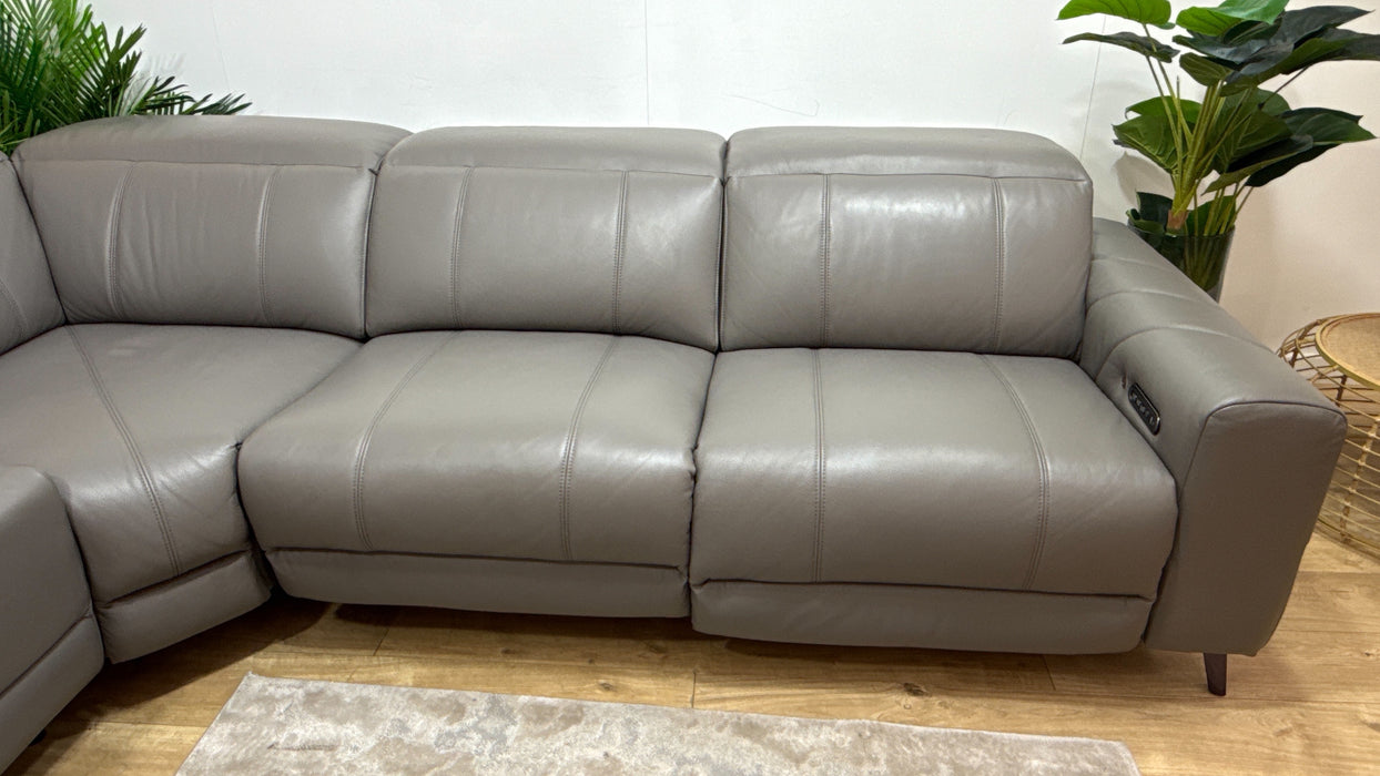 Sofology Allure Leather 3 Corner 3 Smart Console Power Recliner/Headrest Heated Seats Lumbar Support Speakers Trusty Embossed Elephant