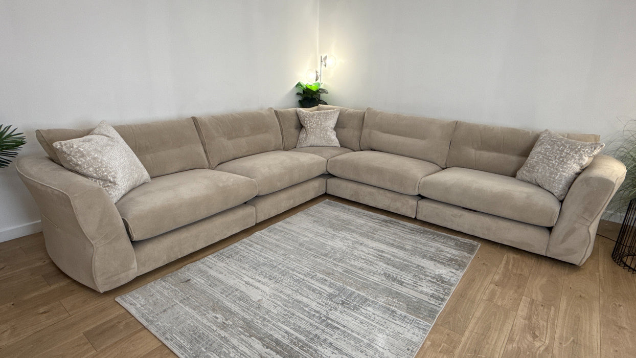 Sofology Reign Fabric 3 Corner 3 Gold Trim in Luxe Sherpa French Beige/Natural Mix