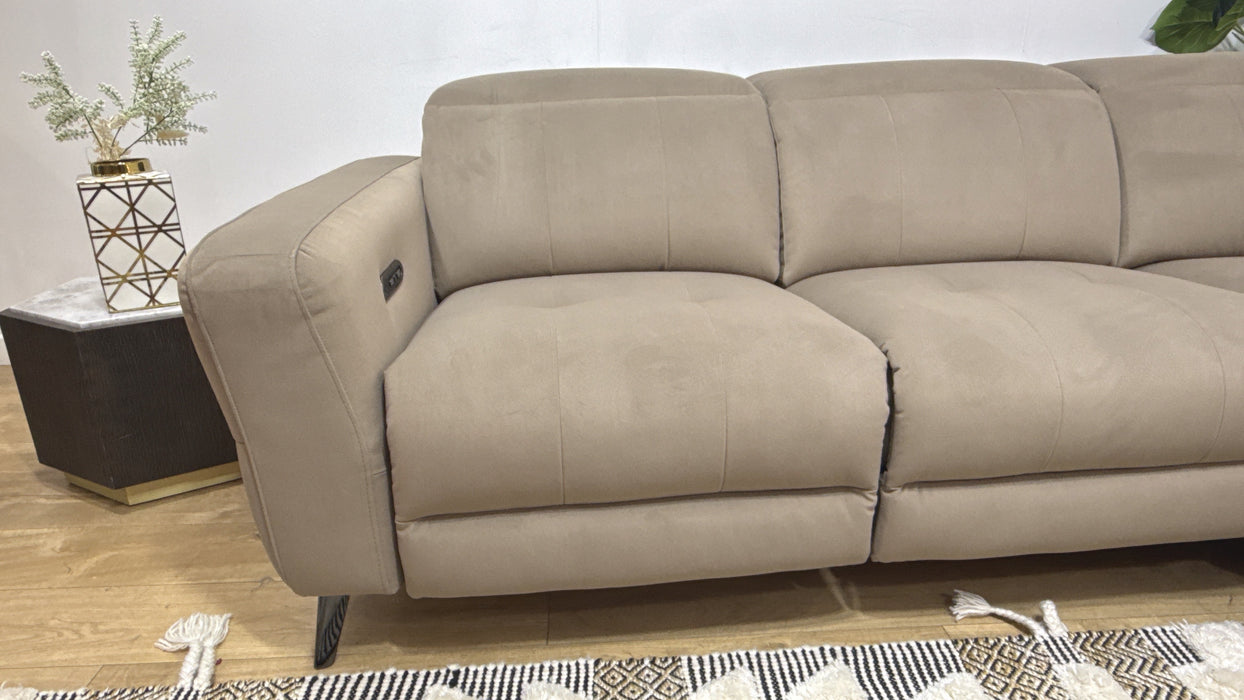 Sofology Jax 3 Corner 1.5 Power Chaise Power Recliner/Headrest in Sample Bella Latte