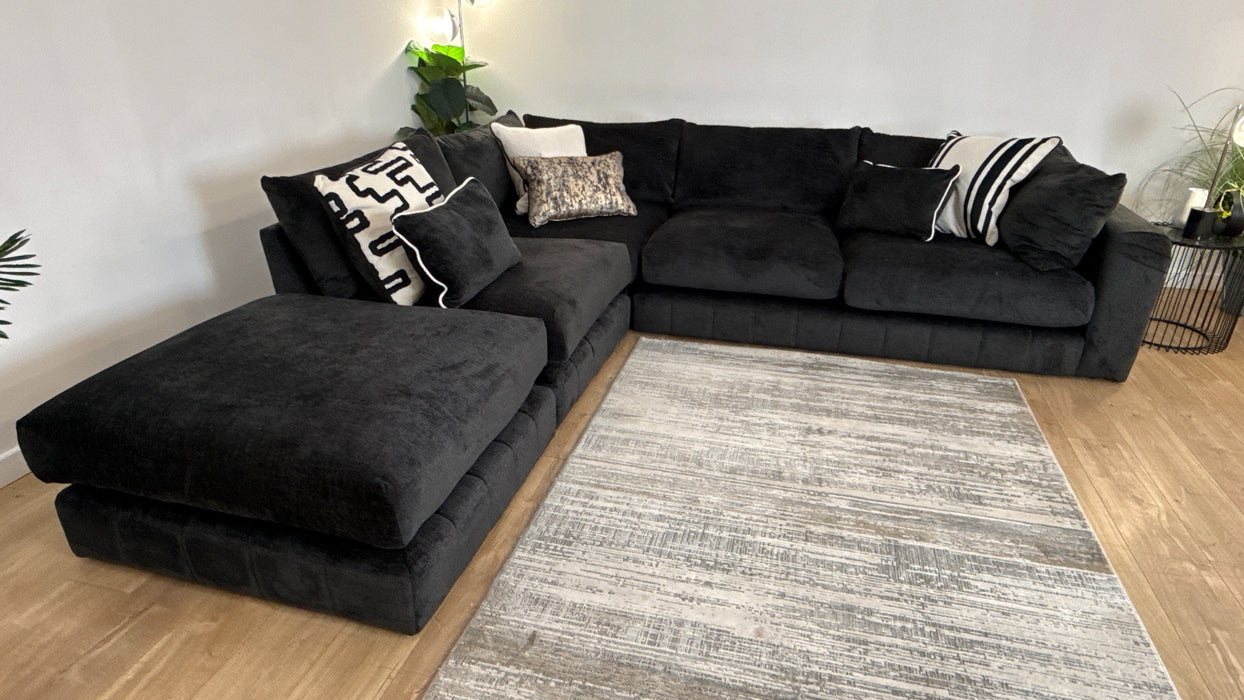 Sofology The Westwood Fabric Chaise 1 Corner 3 No Trim in Teddy Chenille Black