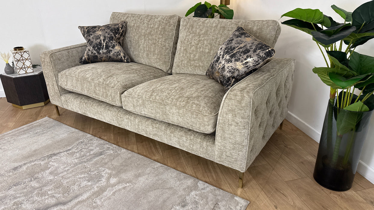 Sofology Rococo Fabric 3 Seater Full Back Foam Seats in Rococo Chunky Chenille Gold Mix