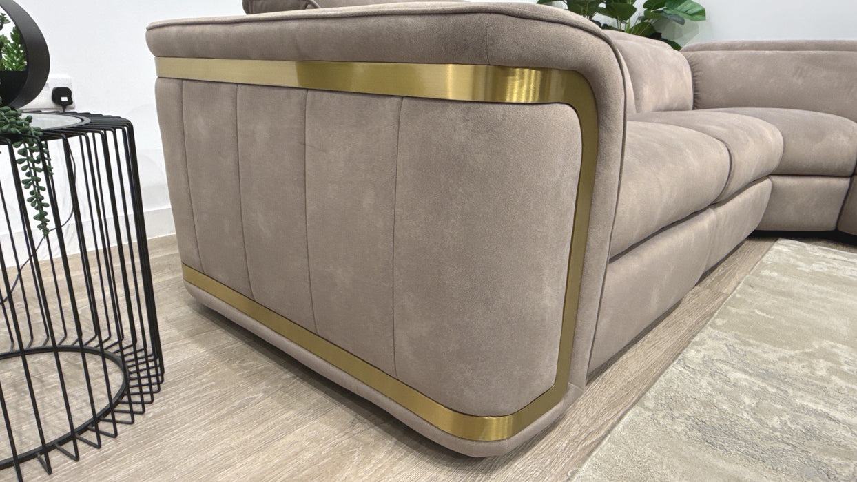 Sofology Plaza Fabric 3 Corner 1.5 Power Recliner/Headrest Heated Seats in Lifestyle Flecked Nutmeg
