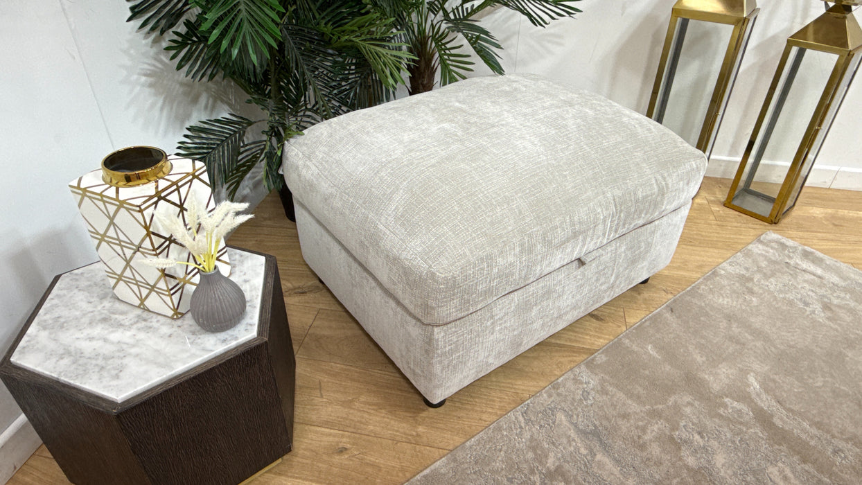 Sofology Moderna Fabric Storage Footstool Extra Flex Interior in Soft Slub Chenille Silver