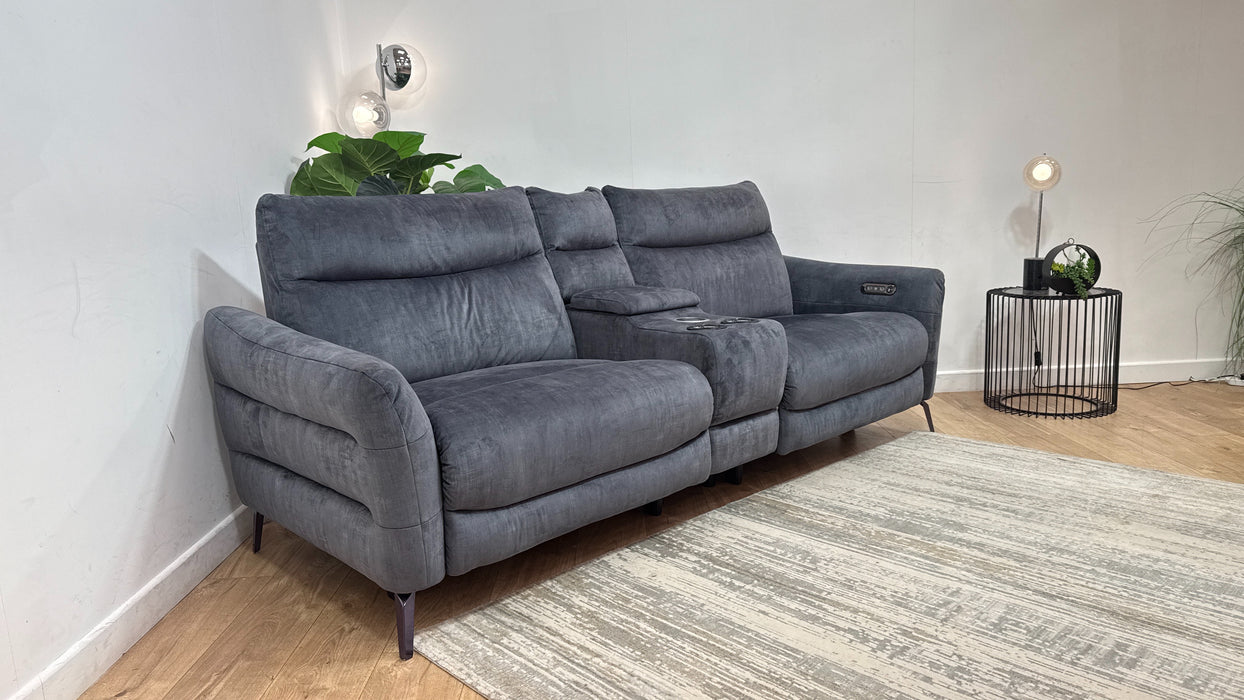 Sofology Renato Fabric 2.5 Seater Console Power Recliner in Heritage Velvet Granite