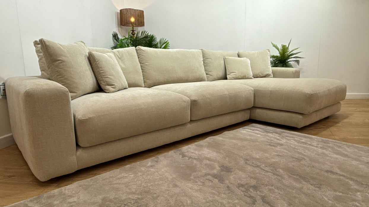 Sofology Amalfi Fabric 4 Seater Chaise in Vintage Chenille Natural