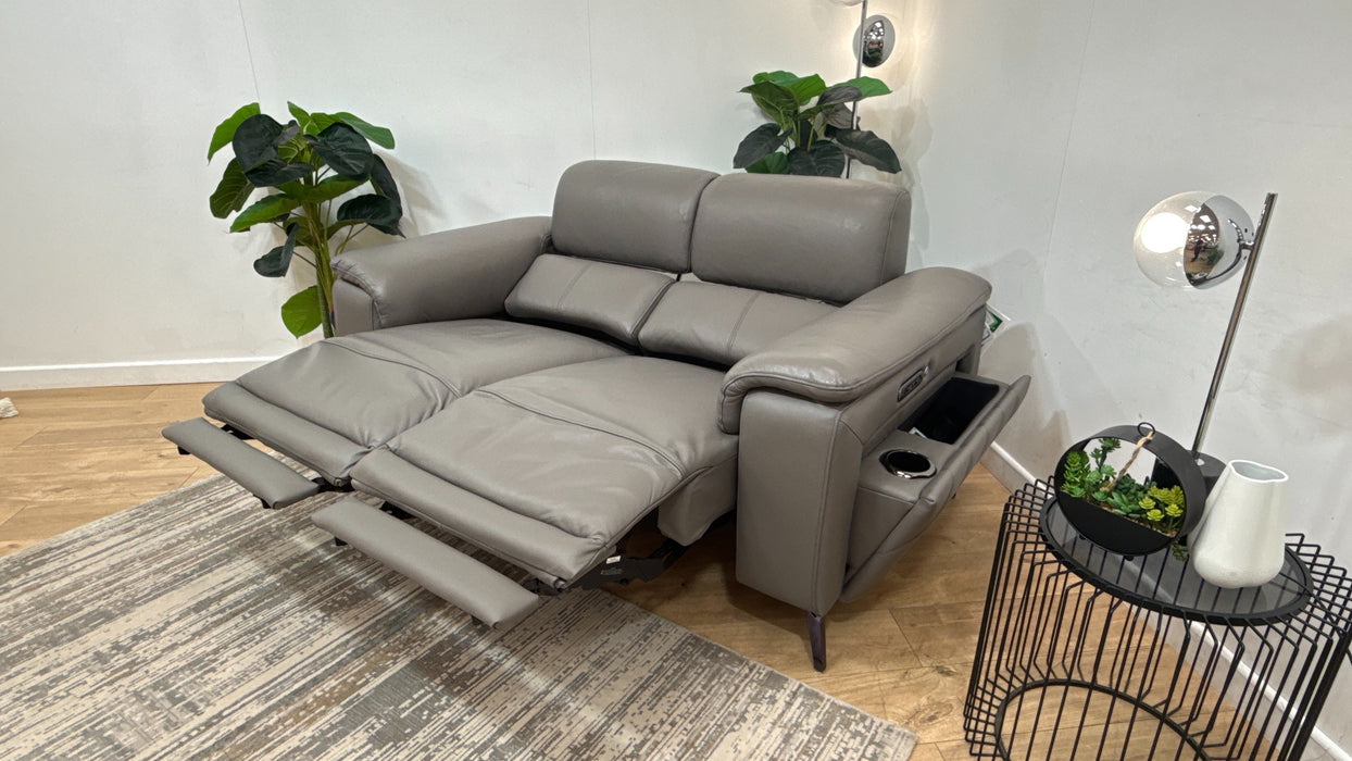Sofology Fratelli Leather 2 Seater Power Recliner/Headrest in Trusty Embossed Elephant