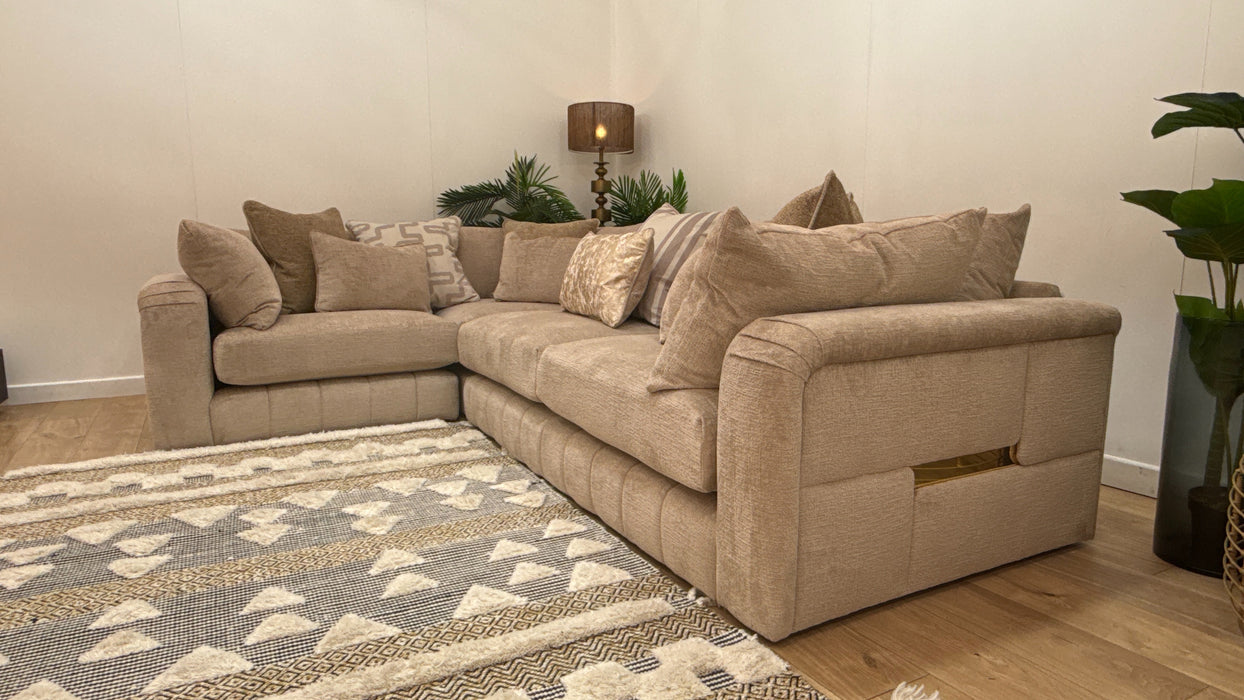 Sofology Westwood Fabric 1 Corner 3 Gold Trim in Teddy Chenille Natural Mix