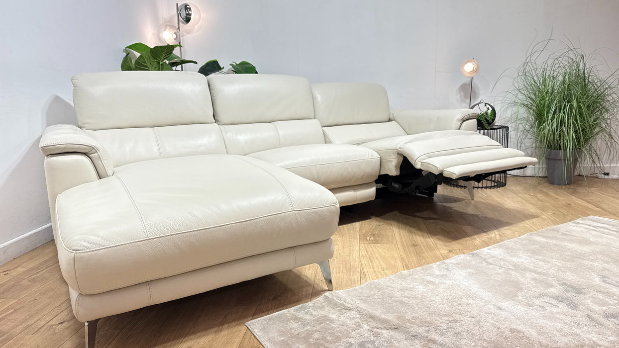 Sofology Illinois Leather Chaise 3 Seater Power Recliner/Headrest in Trusty Soft Sheen Mist