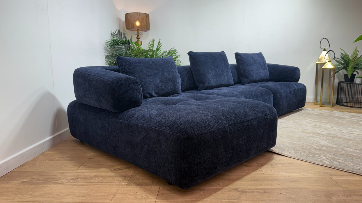 Sofology Flex Fabric Chaise 4 Seater Power Motion Standard Full Back in Heavy Textured Chenille Navy