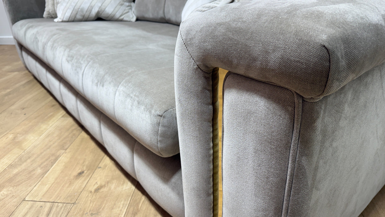 Sofology Oscar Fabric 4 Seater Gold Trim in Fine Textured Chenille Stone Mix