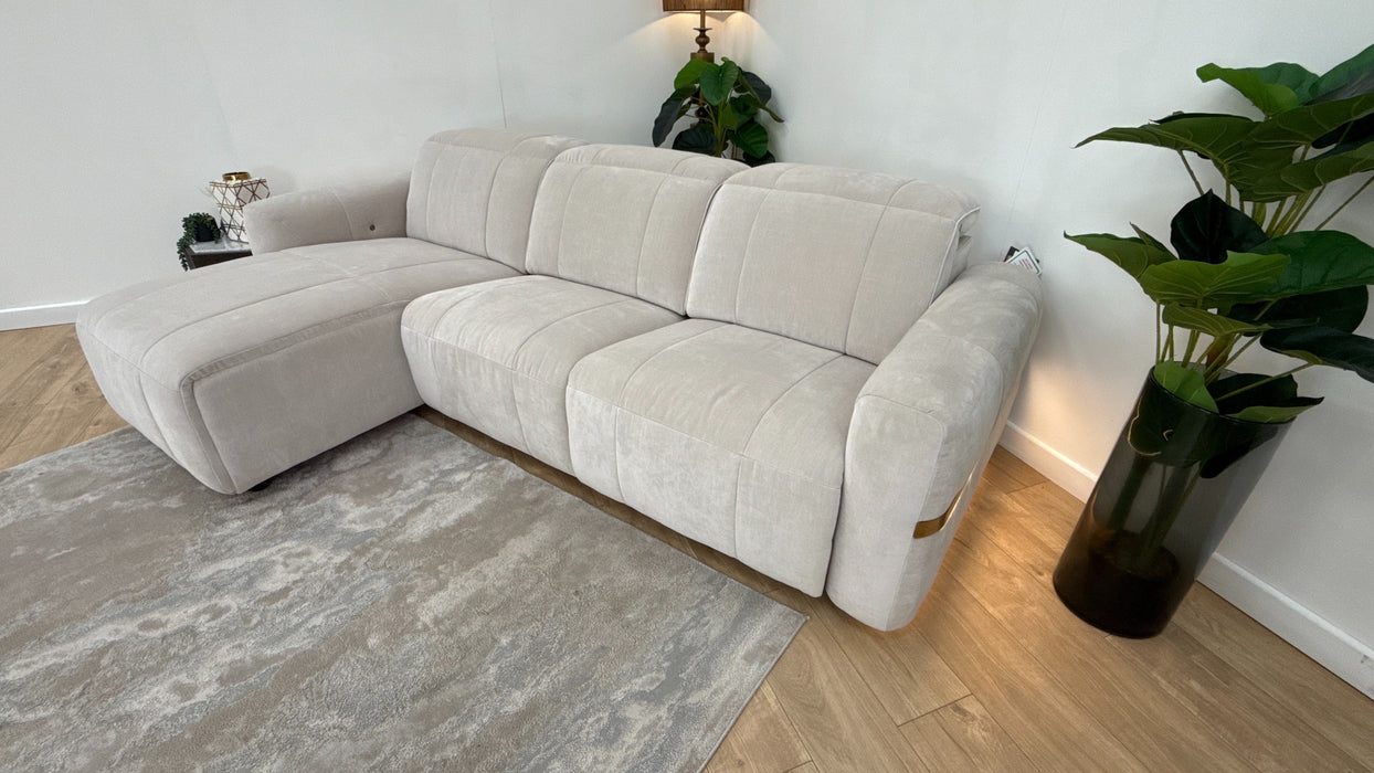 Sofology Lumiere Fabric 4 Seater Chaise Power Recliner/Headrest in Relaxed Chenille Cotton