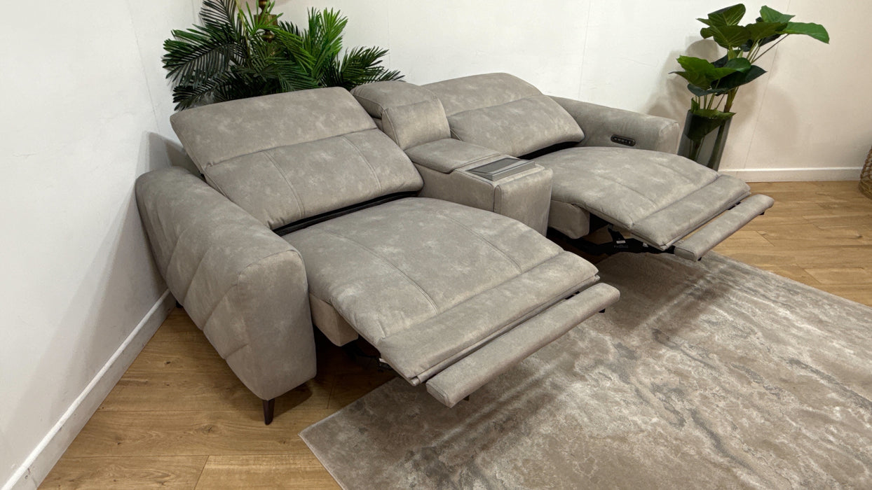 Sofology Allure Fabric 2.5 Seater Screen Console Power Recliner/Headrest Heated Seats Lumbar Support Speakers in Lifestyle Flecked Stone