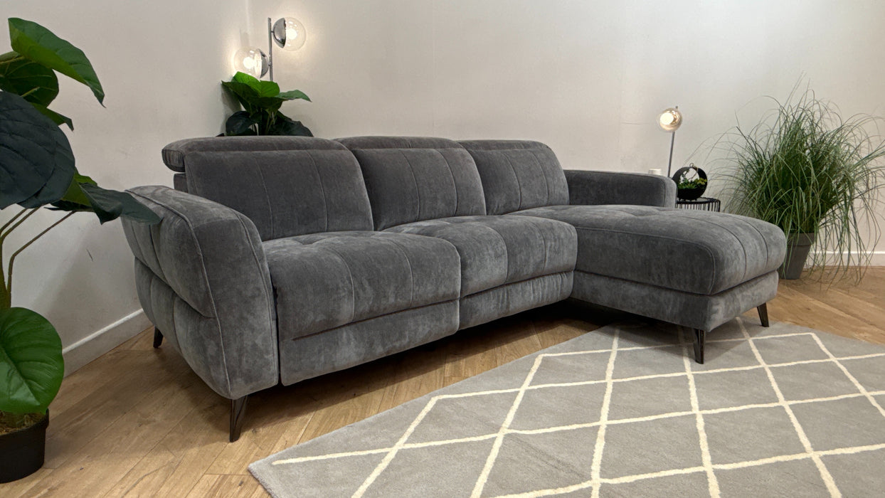 Sofology Jax Fabric 4 Seater Chaise Power Recliner/Headrest in Relaxed Chenille Charcoal