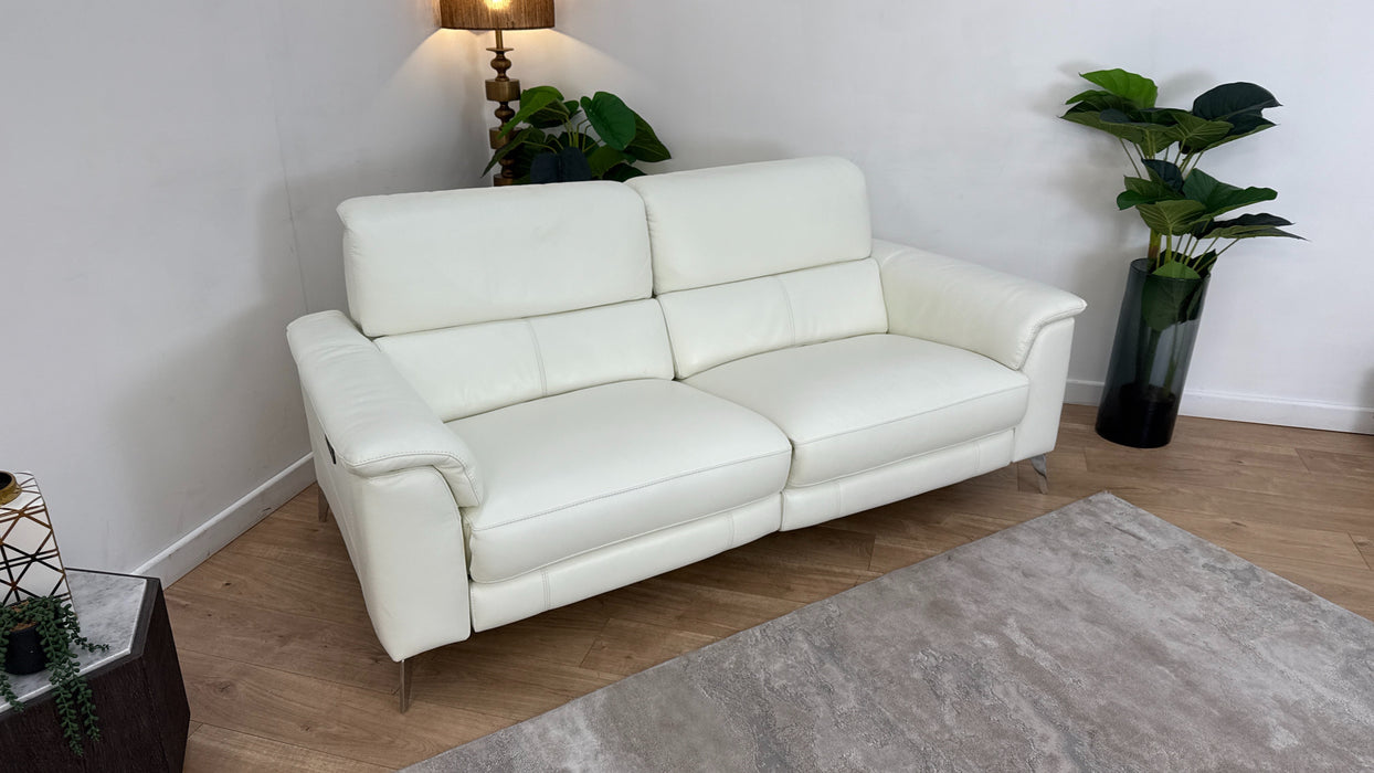 Sofology Illinois Leather 3 Seater Power Recliner/Headrest in Trusty Soft Sheen White