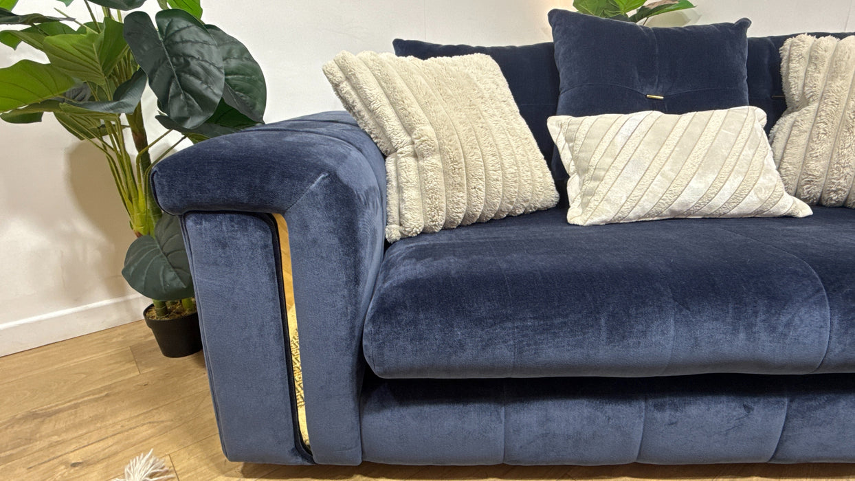 Sofology Oscar Fabric 2 Seater Gold Trim in Fine Textured Chenille Denim Mix
