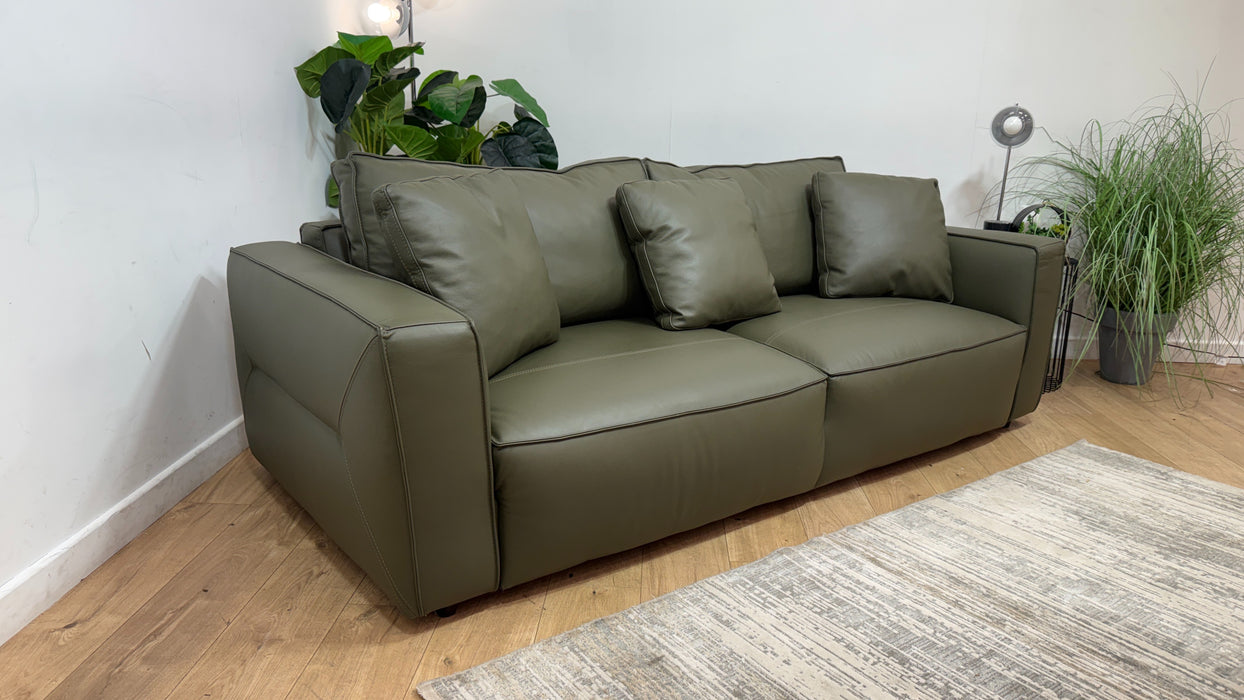 Sofology Palazzo Leather 3 Seater without Trim in Trusty Matt Olive