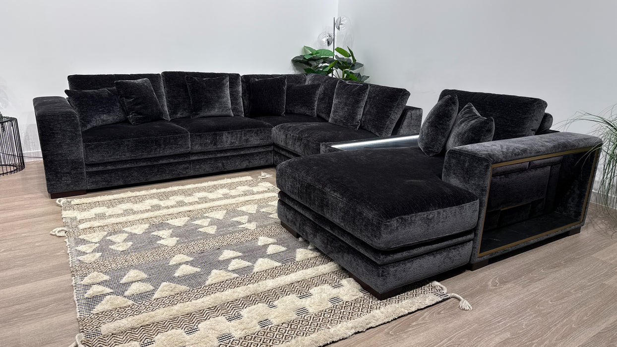Sofology Obsidian Fabric 3 Corner 3 Chaise Console in Luxury Textured Chenille Anthracite