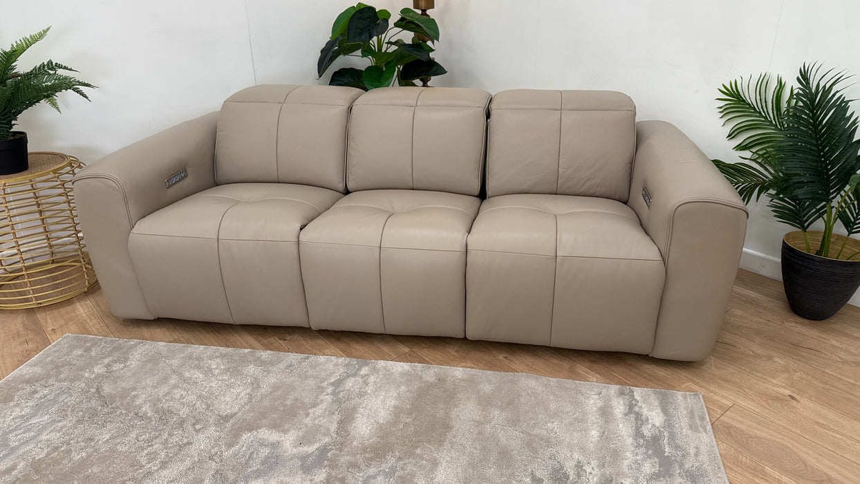 Sofology The Rivera Leather 3 Seater Power Recliner/Headrest in Trusty Embossed Stone