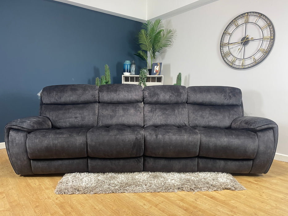 Radleigh Fabric 4 Seater Split Sofa - Washed Velvet Charcoal Manual Recliner (WA2)