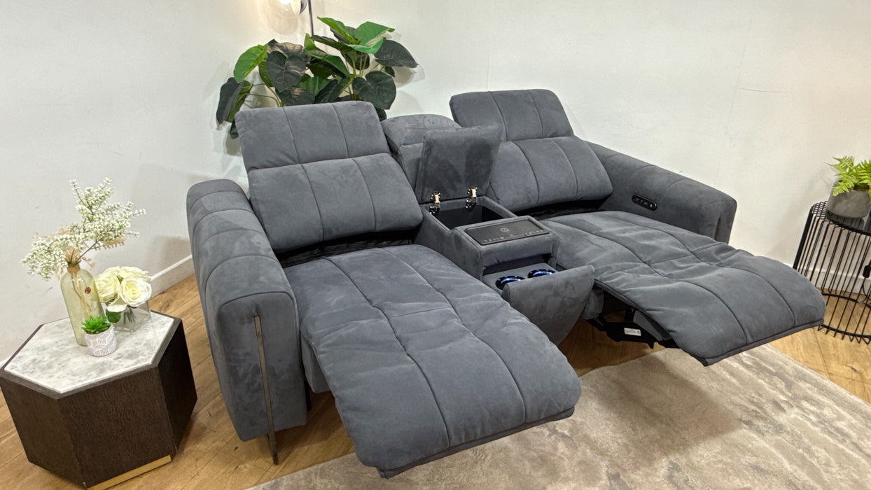 Sofology The Paramount 2 Seater Console Power Recliner/Headrest in Lifestyle Flecked Fabric Charcoal