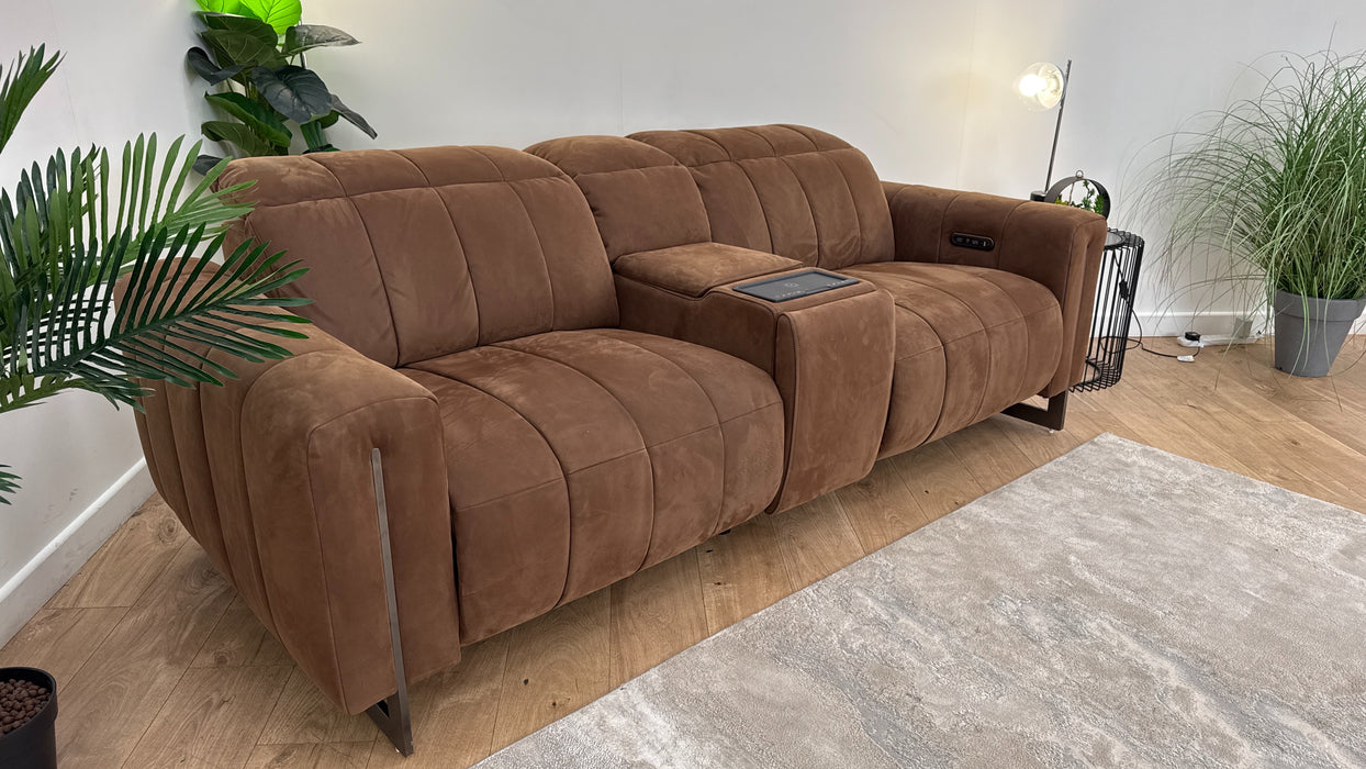 Sofology The Paramount Fabric 2.5 Seater Console Power Recliner/Headrest Speakers in Lifestyle Nubuck Feel Pecan