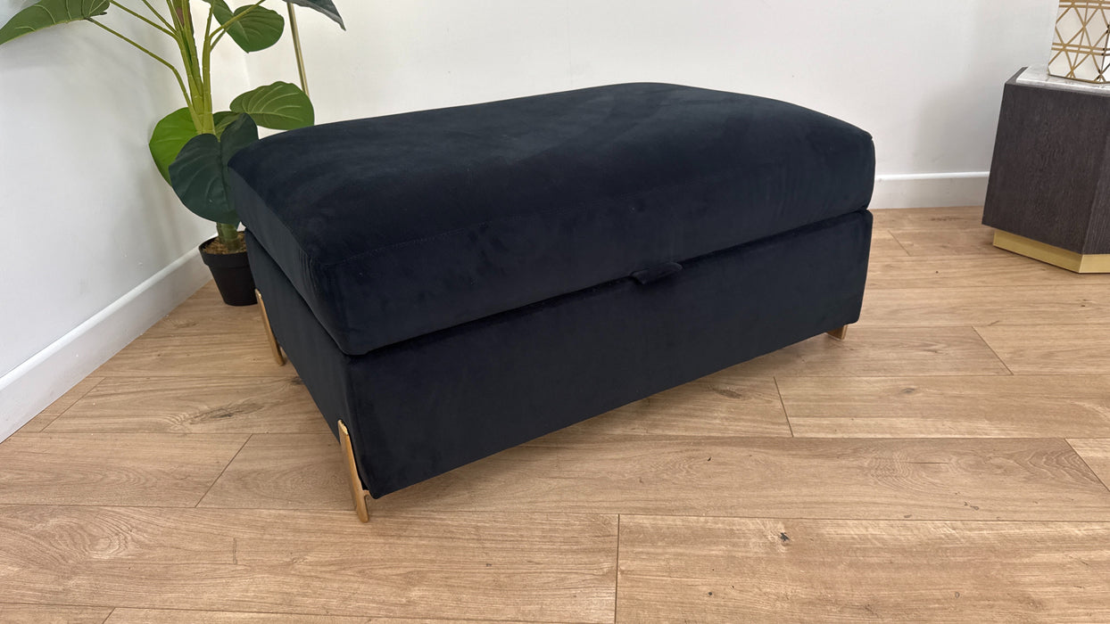 Sofology The Oscar Storage Footstool Gold Trim in Super Matt Velvet Black