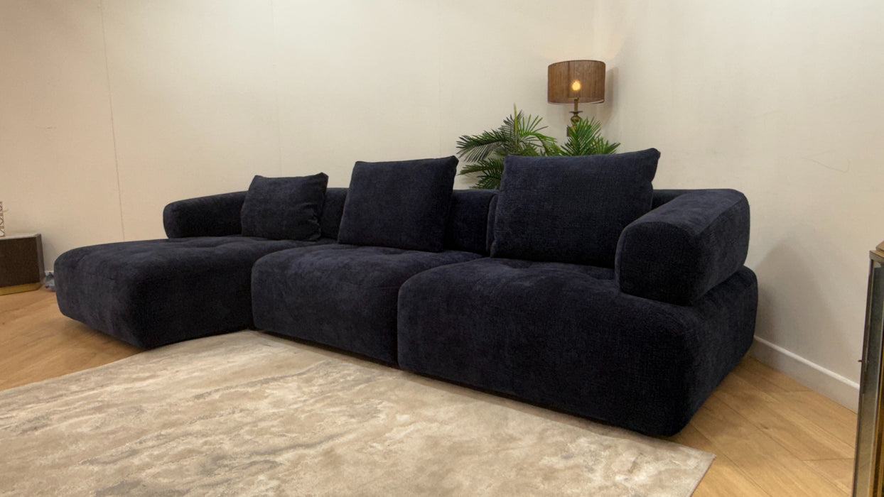 Sofology Flex Fabric Chaise 4 Seater Power Motion Standard Full Back in Heavy Textured Chenille Navy