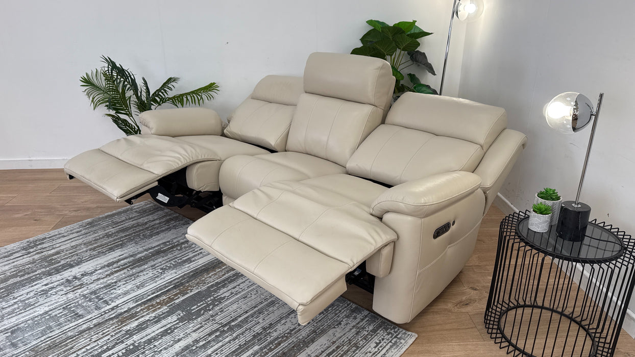 Gracie 3 Seater - Leather Sofa Power Recliner & Headrest + Heated Seats - Bone China