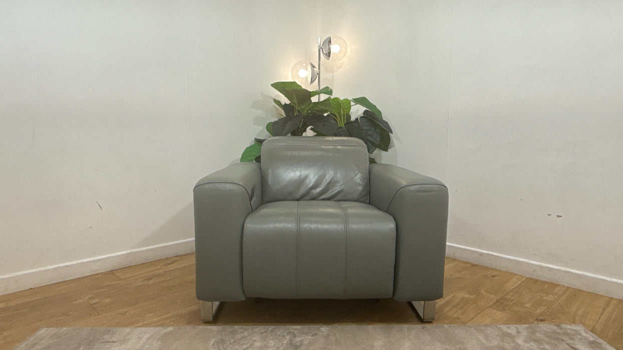 Sofology Marvella Leather Chair Power Recliner/Headrest in Trusty Sheen Leather Granite Teal