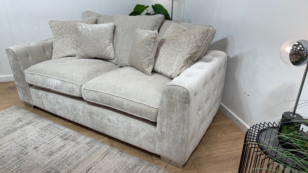 Sofology Valentina Fabric 3 Seater Foam/Fibre Seats Pillow Back in Luxury Chenille Mist Mix