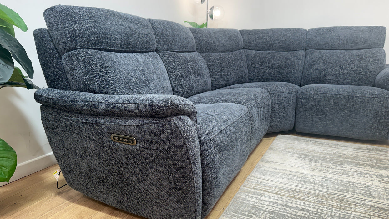 Sofology Parker Fabric 3 Corner 1 Power Recliner/Headrest in Hopsack Chenille Midnight