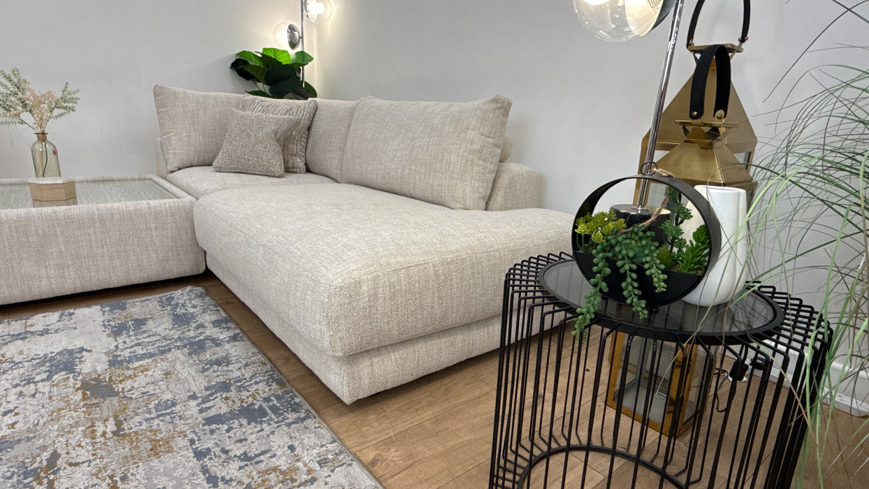 Sofology Amalfi Fabric 2 Console Corner 1 Chaise in Micro Flecked Boucle Natural Mix