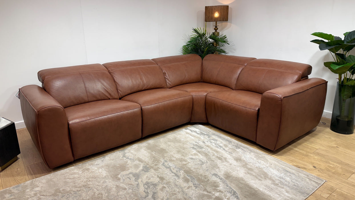 Sofology Bohemia Leather 3 Corner 1.5 Power Recliner/Headrest in Trusty Embossed Cognac