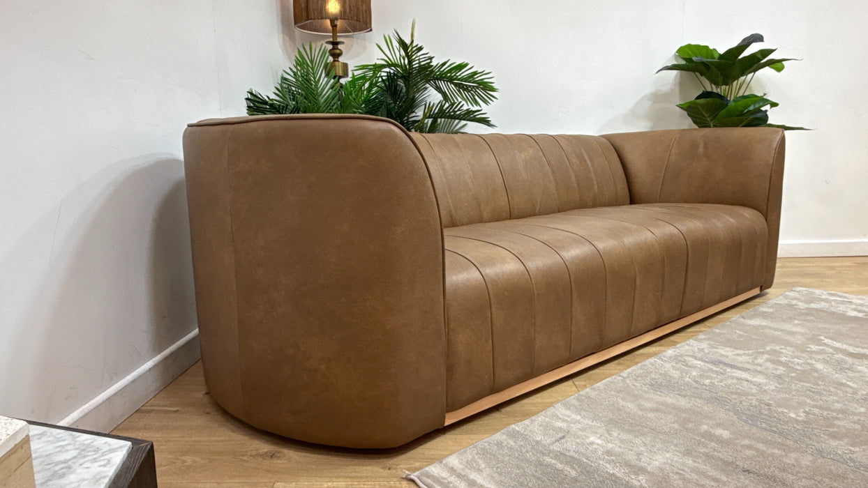 Sofology Fitzrovia Leather 4 Seater in Relaxed Natural Grain Tan Mix With Trim