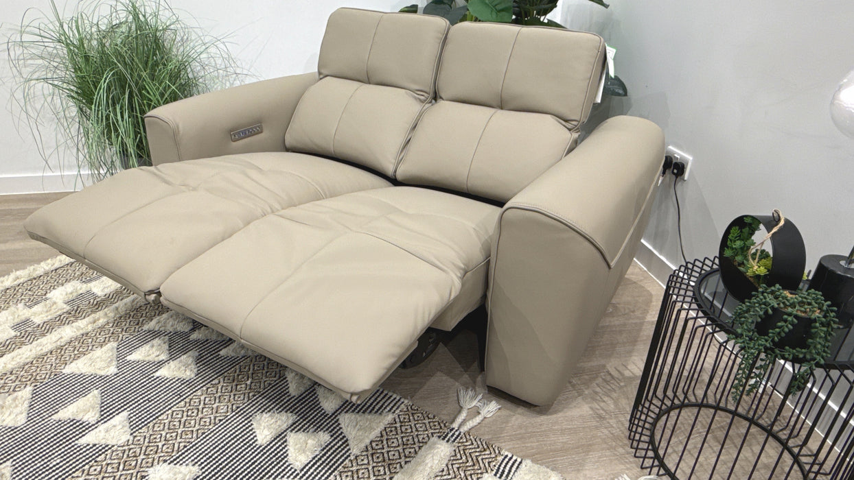 Sofology Riviera Leather 2 Seater Power Recliner/Headrest in Trusty Super Matt Putty