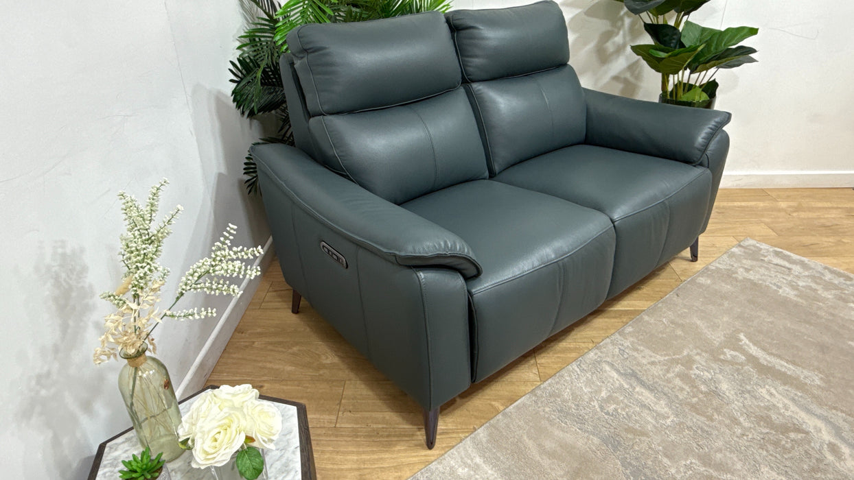 Sofology Arlo Leather 2 Seater Power Recliner/Headrest in Trusty Embossed Peacock