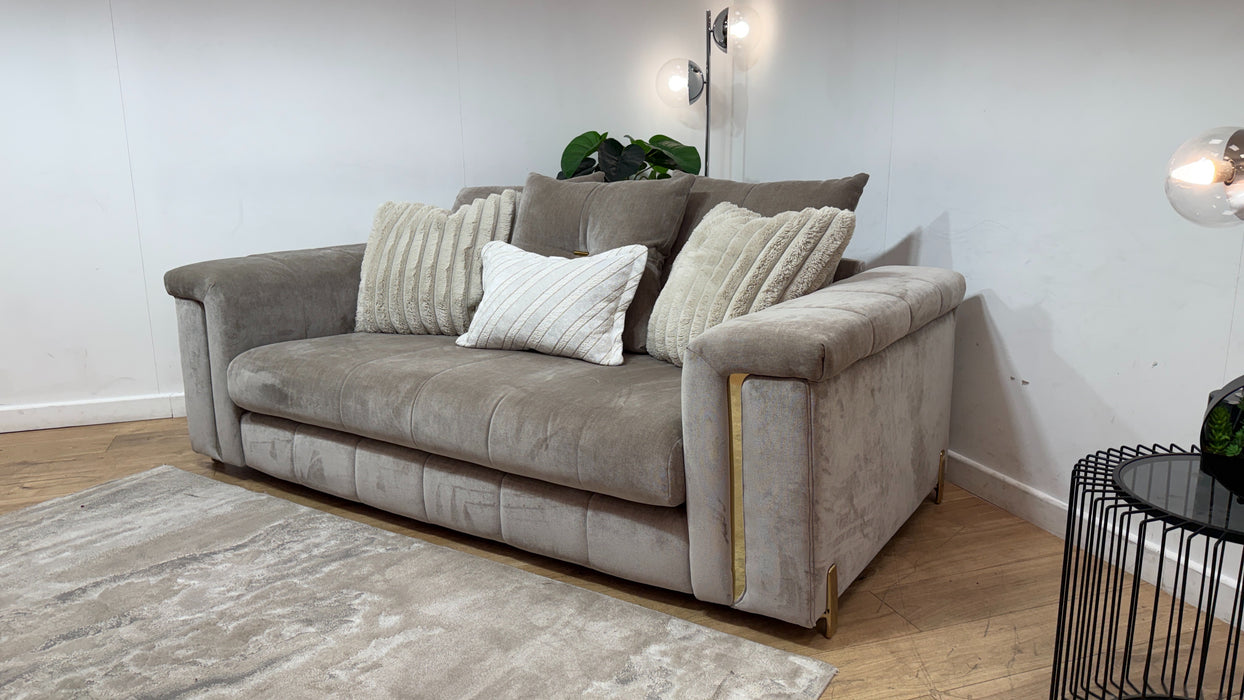 Sofology Oscar Fabric 2 Seater Gold Trim in Fine Textured Chenille Stone Mix