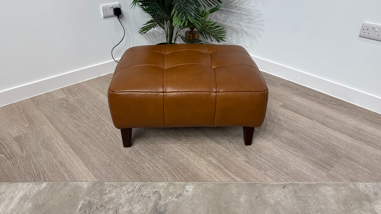 Sofology Albie Leather Designer Footstool in Relaxed Soft Sheen Leather Brown