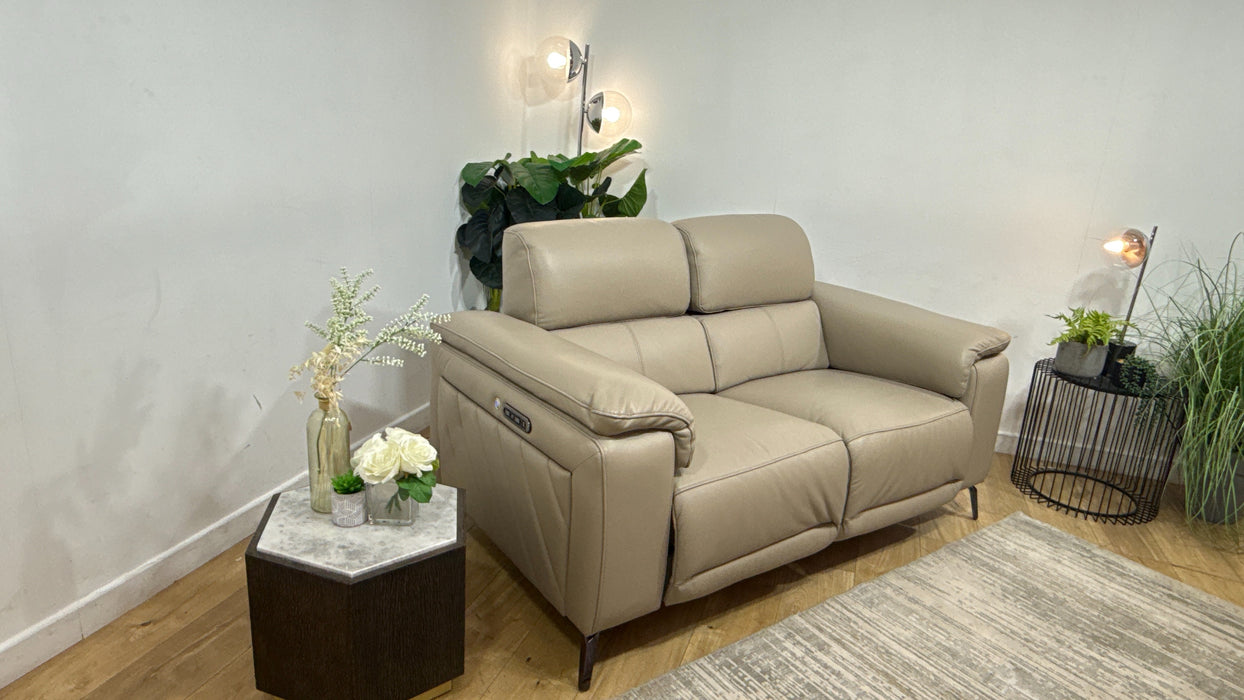 Sofology Fratelli Leather 2 Seater Power Recliner/Headrest in Trusty Embossed Stone