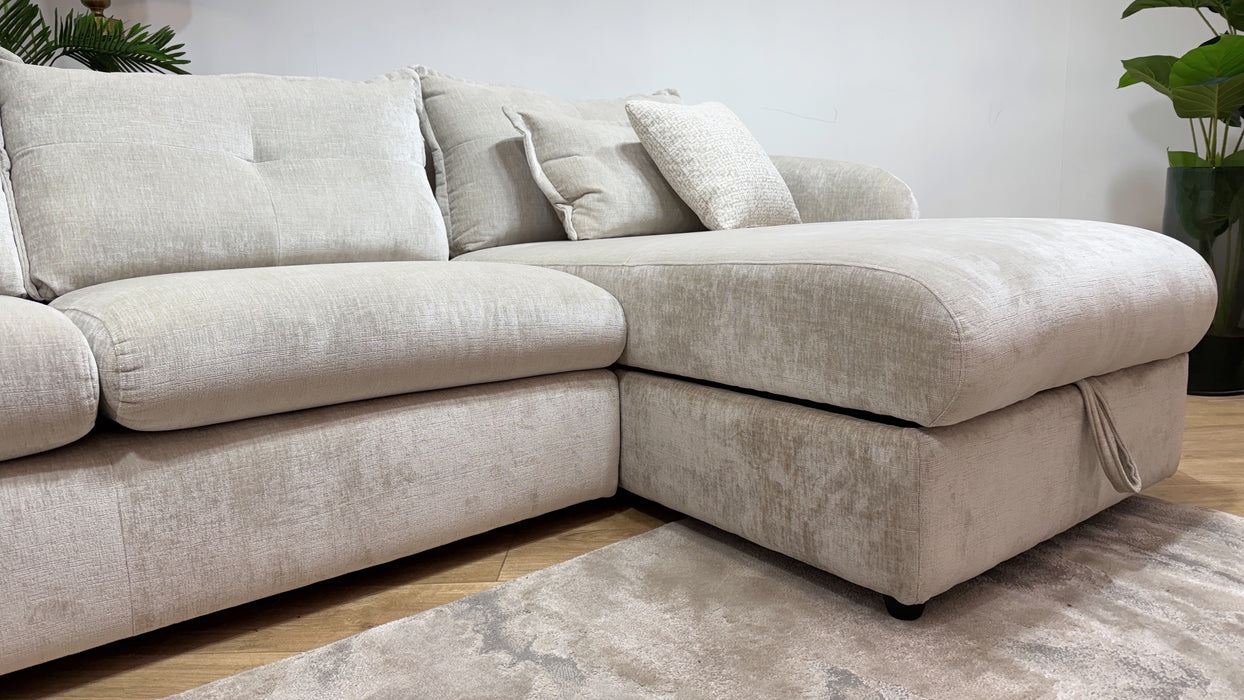 Sofology Portobello Fabric 3 Seater Chaise Storage Sprung Seats in Luxury Chenille Mist Mix