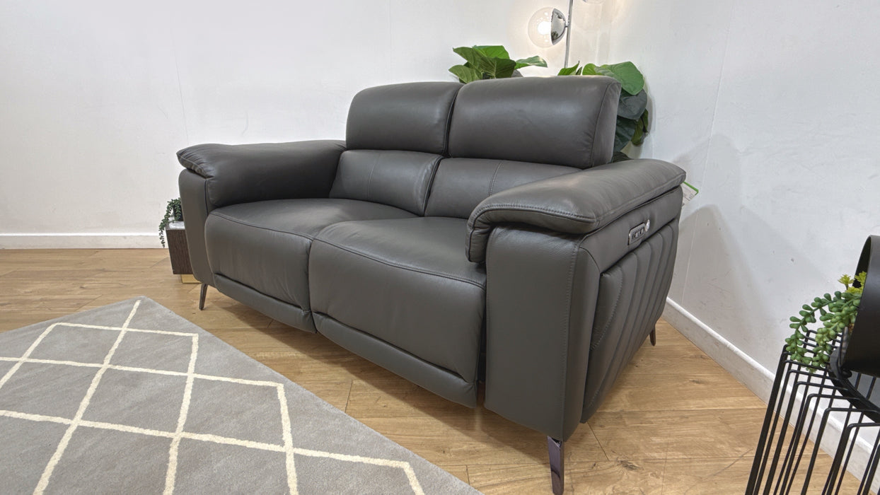 Sofology Fratelli Leather 2 Seater Power Recliner/Headrest in Trusty Embossed Charcoal